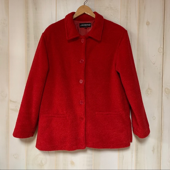 Vintage Sandro Red Teddy Fuzzy Boxy Jacket L